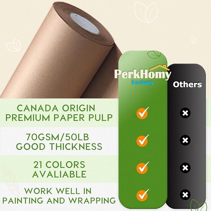 PerkHomy Brown Kraft Paper Roll 48" x 3,600" (300') for Gift Wrapping Bouquet Flower Art Painting Craft Writing Packaging Shipping 80GSM 55LB (Brown, 48" x 300')