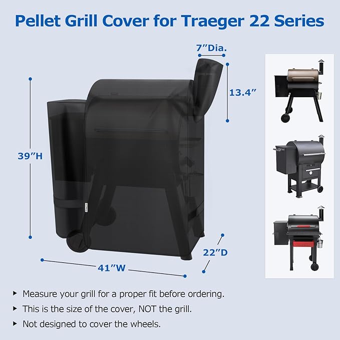 SunPatio Grill Cover for Traeger 22 Series, Heavy Duty Waterproof Wood Pellet Smoker Cover, UV Resistant Full Length BBQ Protector, Compatible with Lil' Tex Grill and More, All Weather Protection