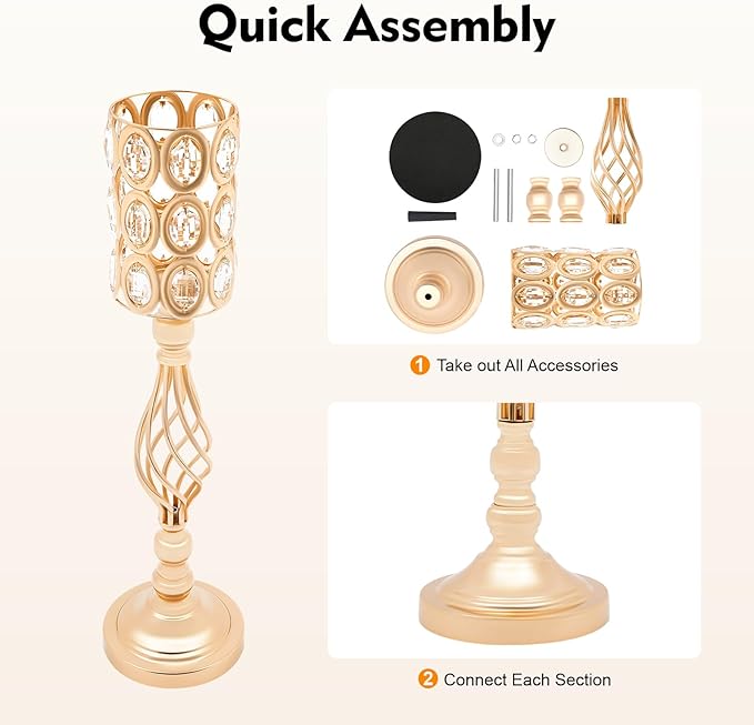 Crystal Wedding Flower Stand, 10pcs 24" Tall Metal Wedding Centerpiece Vase with Eva Pad, Gold Flower Holder Flower Vase Display Rack Centerpiece Decor for Outdoor Wedding Holiday Special Events Etc