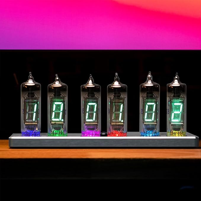 Nixie Tube Clock Digital with WiFi Auto-Sync, Voice Alarm, 15 Color Backlight, 9 Display Effects, Vintage Desk Clock for Home Office Decor