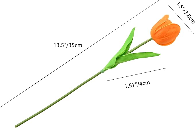 Mandy's Artificial Tulips 12 Stems Orange Partially Open PU Faux Flowers for Wedding Home Decor 13.5 Inch