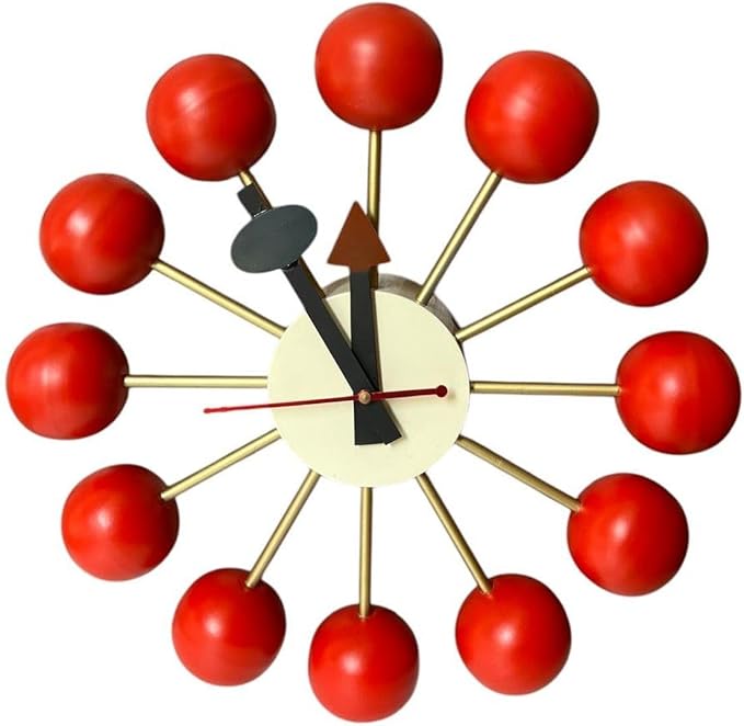 Mid Century Modern Ball Clock: George Nelson Style Wood Wall Decor (Red, 18 Inch)