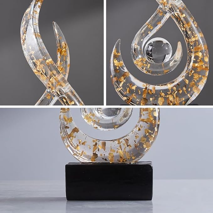 Modern Abstract Art Table Decoration,Resin Flame Statue Modern Centerpiece Ornaments for Living Room Great Gift Idea Home Decor,Collectibles (White+Gold)