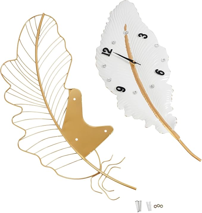 30.8Inch Large Wall Clocks for Living Room, Feather-Shaped Wall Clock Large Decorative Art Clock Silent Battery Operated, Modern Creative Decorative Clock for Living Room, Entrance, Office