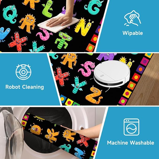 Alphabet Monster Area Rug for Kids 6'x9' Colorful ABC Learning Carpet Non Slip Educational Play Mat for Nursery Bedroom Playroom Classroom Living Room Home Decor