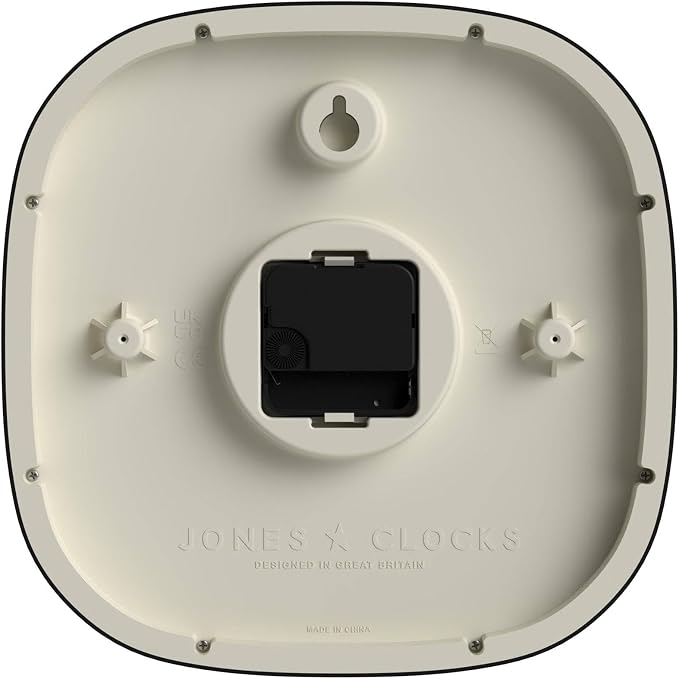 JONES CLOCKS® Pulsar wall Clock | Square Rounded Retro Clock | 10 inch | Black | Cool Designer Look for Kitchen, Living Room or Office