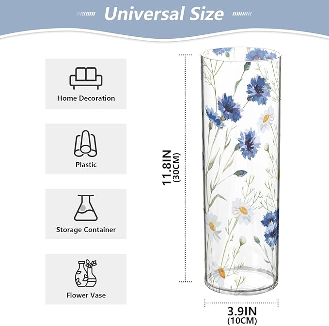 Vase Plastic Vase Elegant Cylinder Flower Vase Shatterproof Decorative Centerpiece for Home Table Office Weddings Events (11.8 x 3.9 in)