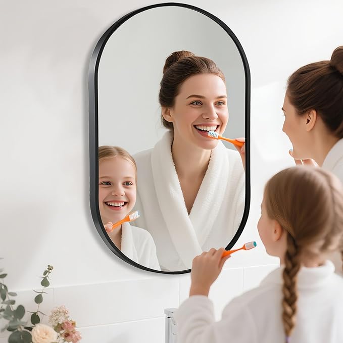 Black Oval Mirror, 22"x30" Oval Bathroom Mirror, Vanity Mirror with Brushed Metal Frame, Wall Mount Mirrors Decor for Bathroom, Bedroom, Entryway, Living Room(Hangs Horizontally or Vertically)