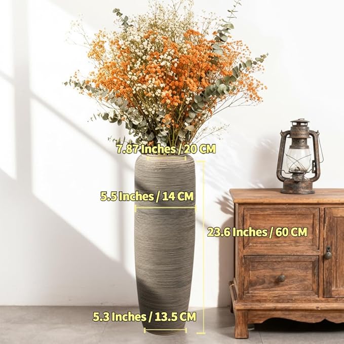 Vintage Ceramic Floor Vase – 23.6 Inch Distressed Glazed Oversized Floor Urn, Rustic Country Decor for Entryway, Living Room & Corner