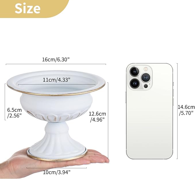 Nuptio Pcs of 2 Mini Sized Metal Urn Planter Elegant Wedding Centerpieces Vase for Wedding Party Decoration, 12.6cm/4.96" Tall Trumpet Vase Flower Holder for Anniversary Ceremony, White