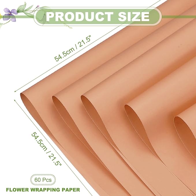 uxcell 60 Sheets Flower Wrapping Paper, 21.5" x 21.5" Waterproof Floral Bouquet Wrapping Papers Florist Supplies for Wedding Party Gift Packaging DIY Crafts, Coffee