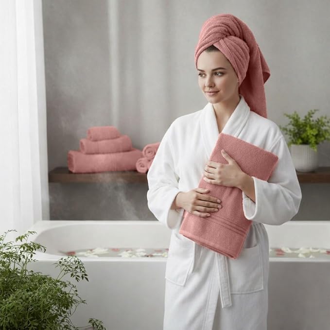 8 Piece Bath Towels for Bathroom - 100% Cotton, Soft Absorbent Bathroom Towels Set - 2 Extra Large Bath Towels, 2 Hand Towels & 4 Washcloths - Hotel Spa Thick Plush Towel, Rose Tan