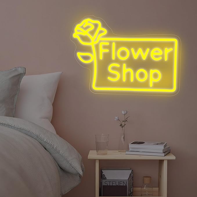 Flower Shop Neon Sign Plants Market Decor Flower Bar Sign Home Business Decor for Room,Party,Bedroom, Birthday Party, Pub, Bar, Salons, Coffee Shops, Beer Bar, Shop Window Store Display Yellow