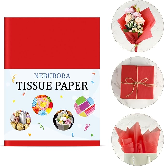 NEBURORA 120 Sheets Red Tissue Paper - 14 x 20 Inches, Christmas Wrapping Paper Bulk for Gift Bags, Packaging, Floral Filler, Crafts, Birthday, Wedding, Valentine's Decor