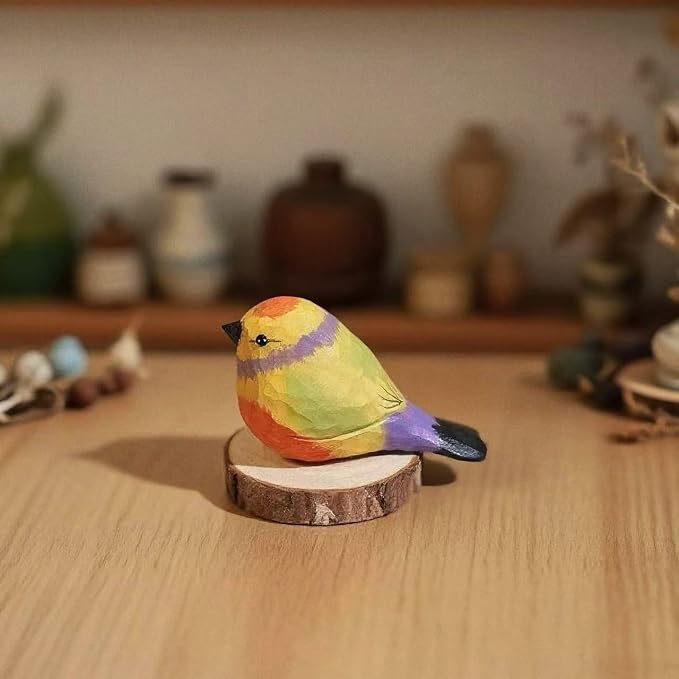 Handmade Wooden Leiothrix Figurines- Hand-Carved Colorful Lovebird Statues - Solid Wood Bird Sculptures for Home Decor, Wedding Anniversary & Bird Lover Gifts