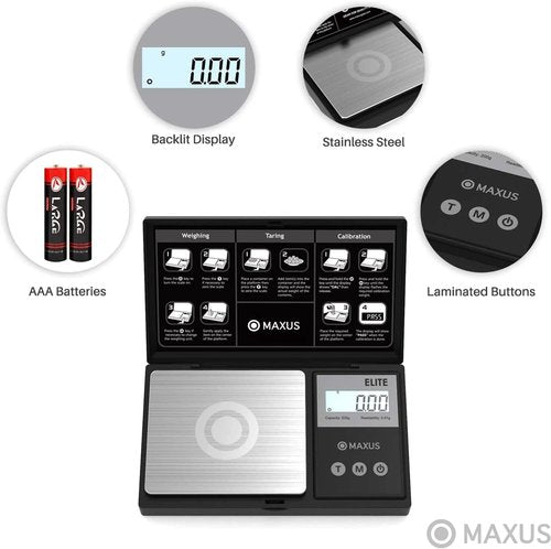 MAXUS Digital Pocket Gram Scale - High Precision 500g x 0.01g | Ideal for Food, Jewelry & Grains with LCD Display