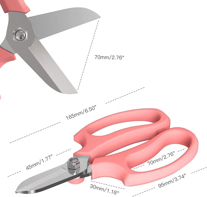 Housolution Flower Scissors, Strong Floral Shears, Premium Steel Garden Pruning Shears Garden Scissors Floral Fruits Leaf Scissors Hand Pruner Snip Trimming Tool for Gardening Flower Arrangement, Pink