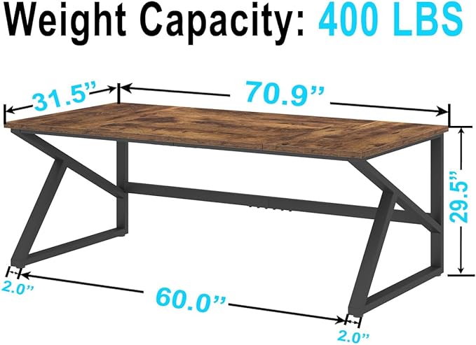 IBF 70 Inch Rustic Brown Desk, Industrial Large Metal Wood Double Computer Desk, Long Home Office Desks Table for 2 People Executive Work Writing Study Gaming, Farmhouse Big Two Person Desk in Bedroom