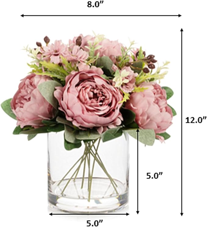 ENOVA FLORAL Artificial Flower Arrangement with Vase,Mixed Artificial Fake Silk Peony Flower in Vase for Decoration Home Office, Wedding Centerpiece (Purple01)