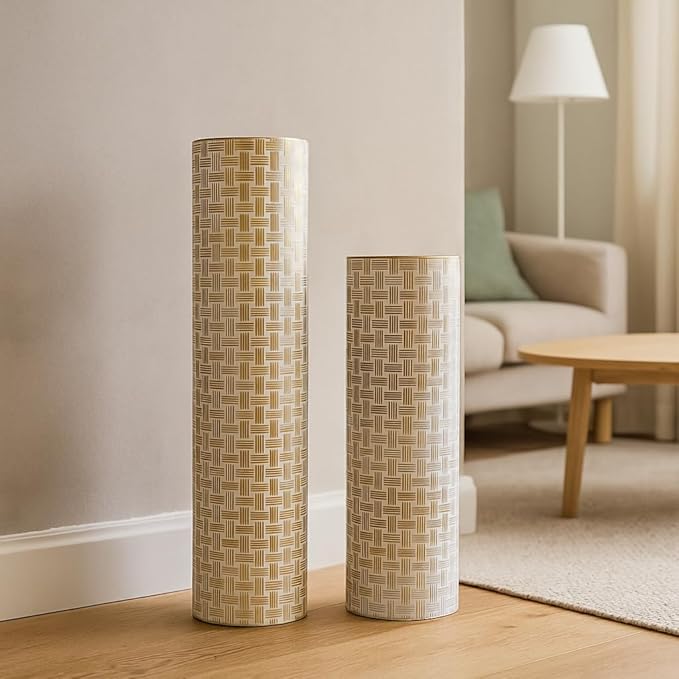 Leewadee Gold Tall Floor Vase, Set of 2 Decorative 24/19″ Large Gold Vases from Metal for Home Decor Living Room, Style with Pampas Grass for Modern, Vintage, Rustic or Farmhouse Room Decor