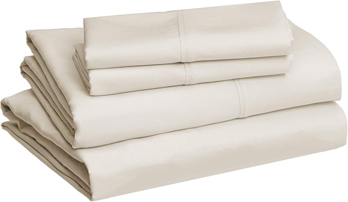 Amazon Basics Lightweight Super Soft Easy Care Comfortable Microfiber 4-Piece Bed Sheet Set with 14-Inch Deep Pockets, King, Beige, Solid