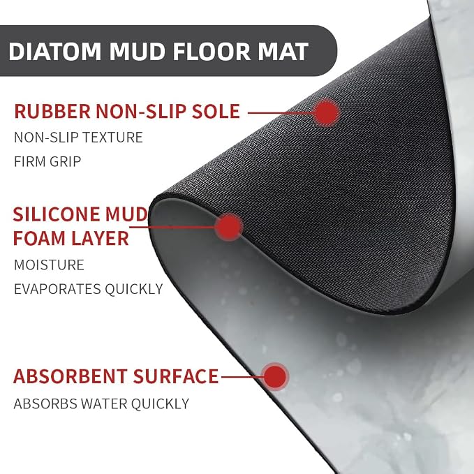 Diatomaceous Earth Bath Mat,Gold Grey Marble Non-Slip Volume Super Absorbent Fast Drying for Bathroom Kitchen Door mat,Eco-Friendly Easy to Clean 16×24Inch (40 * 60cm)