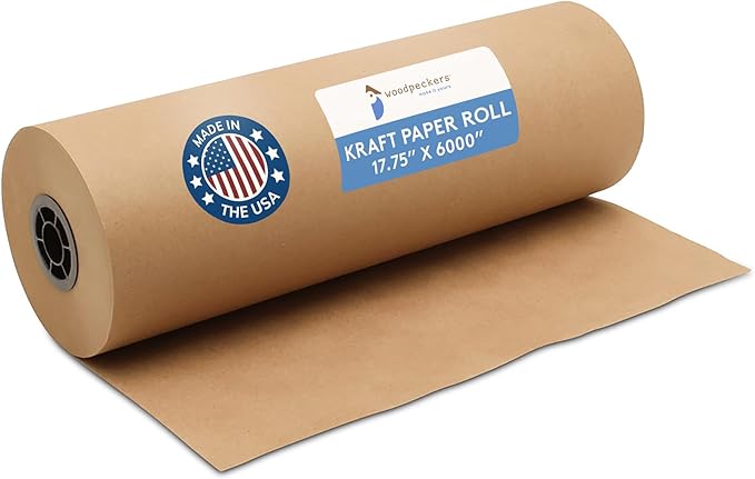 Brown Kraft Paper Roll 17-3/4 inch Wide, 6000 inch Long, 1 Roll, Jumbo Roll for Eco Friendly Christmas Gift Wrapping Paper and Packing Paper, by Woodpeckers