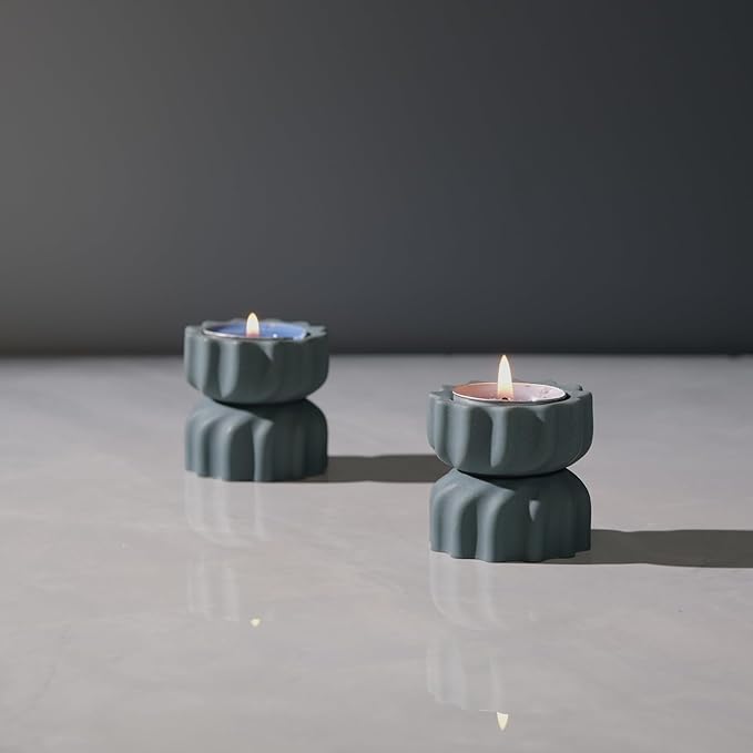 Spiral Grain Tealight Candle Holder Set of 2; Cement Tea Light Votive Candle Holder with a Twist; Decorative Small Cement Tea Light for Coffee or Dining Table Decor; 2 x 2.1 Inches