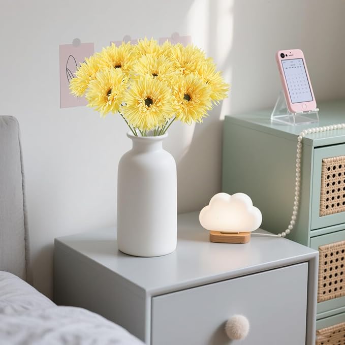 12pcs Yellow Gerbera Daisy Artificial Flowers Realistic Faux Daisies Fake Daisy Flowers for Vase Table Centerpiece Home Wedding Party Garden Decoration(Yellow)