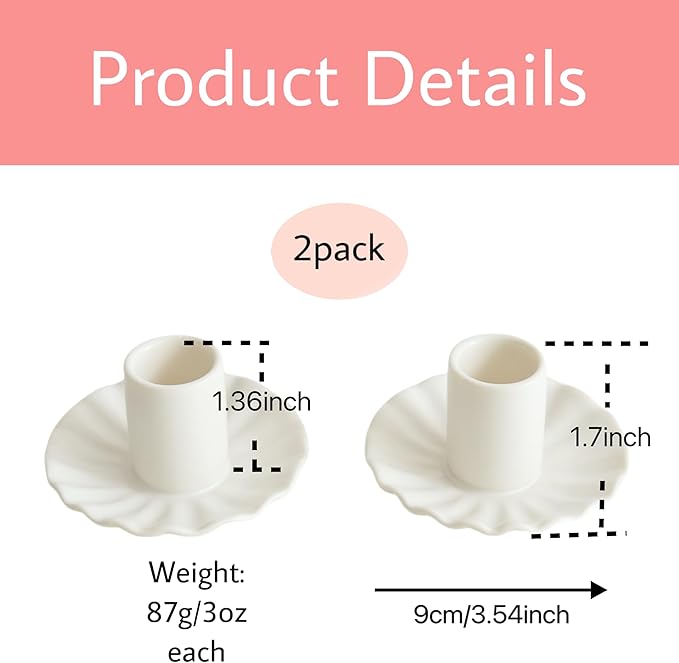 Ceramic Taper Candle Holders,Vintage Candlestick Holder Centerpieces for Home Wedding Decoration, Housewarming Gifts,Pack of 2 (Round B Style)
