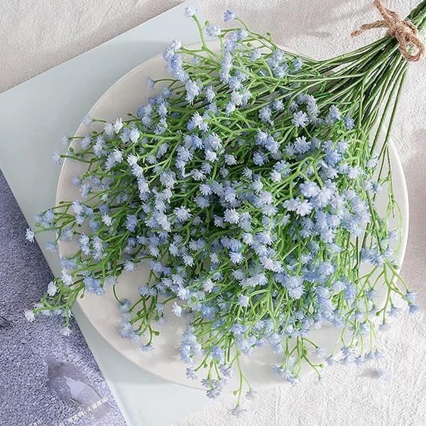 JIFTOK Babys Breath Artificial Flowers, 24 Pcs Fake Flowers Gypsophila Bouquet Fall Flowers Artificial for Decoration, Real Touch Silk Flower for Wedding Christmas DIY Party Home Garden Office (Blue)