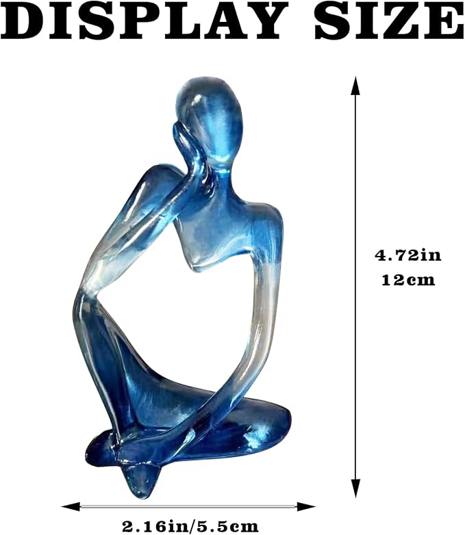 Dnoifne Abstract Gradient Blue Resin Thinker Statue, Modern Translucent Sculpture Ornament, Artistic Desk & Shelf Decor, Perfect Housewarming Gift for Living Room and Office