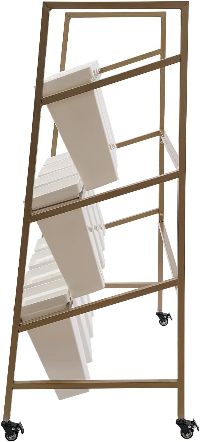 3-Layers Flower Display Stand Metal Plant Holder with 12PCS Buckets Moving Plant Cart Shelf Flower Shelf for Florist Garden Patio,3.28 * 1.84 * 4.04ft (Gold Frame With White Buckets)
