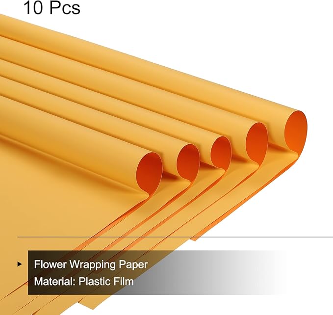 MECCANIXITY 10 Pcs Double Sided Color Flower Wrapping Paper Yellow 22.8"x22.8" Waterproof for Florist Bouquet Supplies, DIY Crafts, Gift Box Packaging