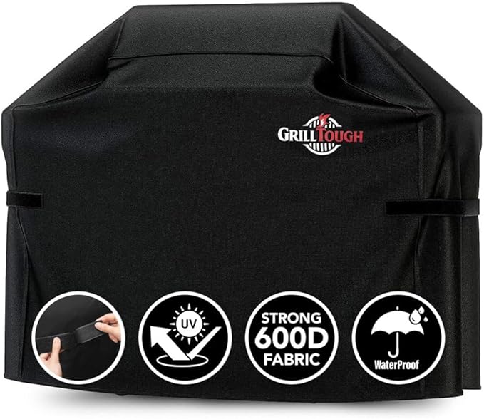 GrillTough Heavy Duty BBQ Grill Cover for Outdoor Grill, 64 Inch – Waterproof, Weather Resistant, UV & Fade Resistant with Adjustable Straps – Gas Grill Cover for Weber, Genesis, Charbroil, etc. Black