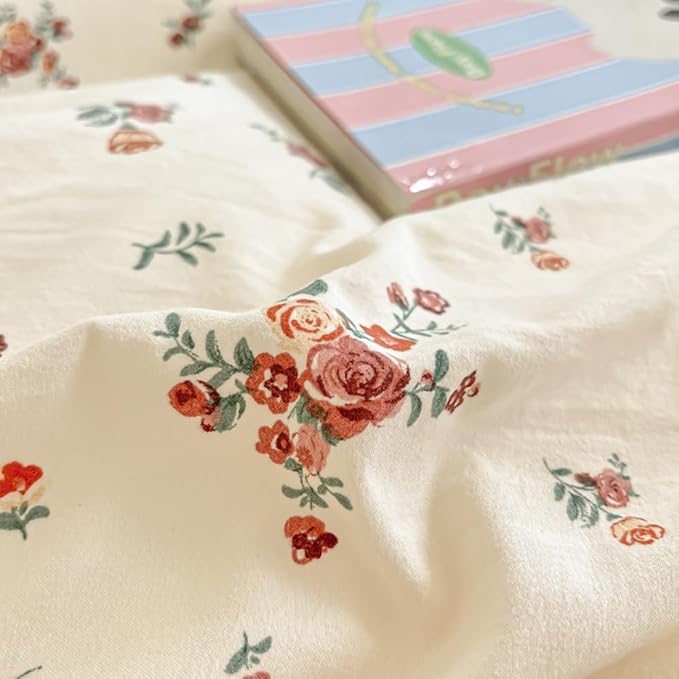 Nayoroom Vintage Floral Duvet Cover Full Size Red Rose Flower Green Botanical Cottagecore Bedding Set 3 Pieces Soft Lightweight Washed Microfiber Spring Duvet Cover Gifts for Women Girls
