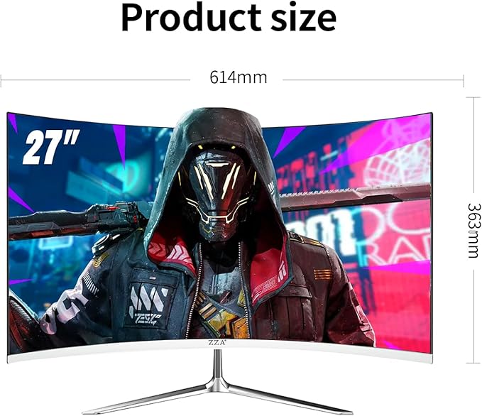 ZZA 27" Curved Gaming Monitor, Full HD(1920x1080P) VA Panel 1800R Computer Monitor,200HZ CP Screen,100% sRGB,3Sides Frameless, Flicker-Less,Blue Light Filter, for Office & Gaming