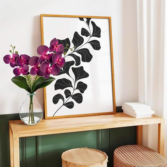 Oairse Purple Orchids Artificial Flowers, Faux Orchid in Glass Vase Real Touch Small Phalaenopsis Orchid Flowers Arrangements with Clear Vase Orchids Centerpiece for Dining Room Table