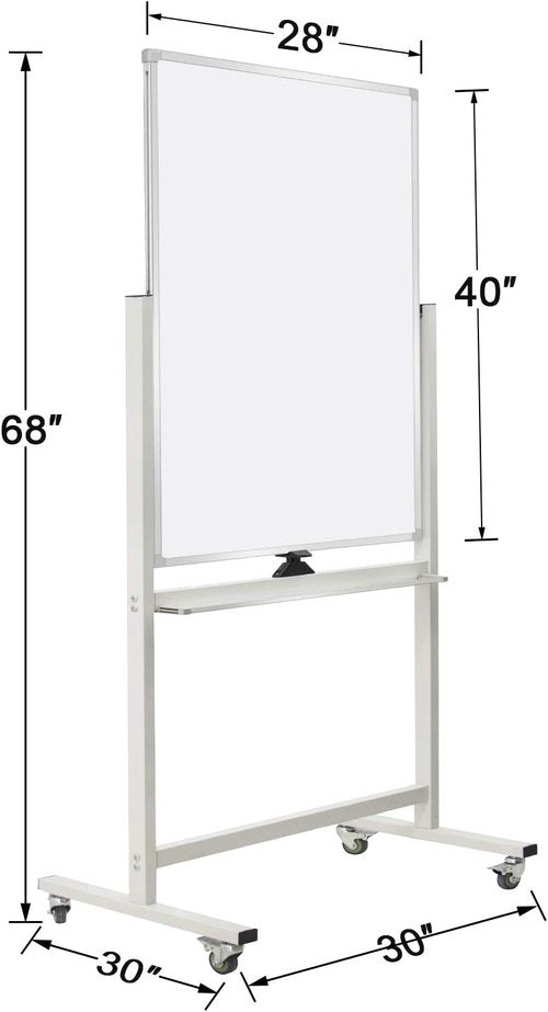 Max-officoo Mobile Dry Erase Whiteboard - Double-Sided, Flip-Over Design | 40" x 28" on Wheels