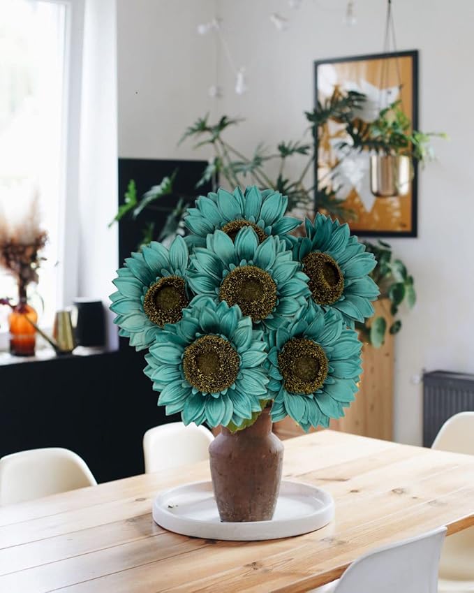 Hollyone Large Silk Sunflowers Artificial Flowers 26" Long Stem Artificial Sunflower 6PCS Faux Vintage Fall Sunflowers Bouquet Bulk for Home Wedding Birthday Party Centerpieces Decorations