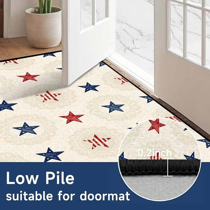 Star Area Rug 5'x7' Vintage Red Blue White Carpet Washable Low Pile Floor Mat Rugs for Bedroom Living Room Nursery Playroom Classroom Home Decor