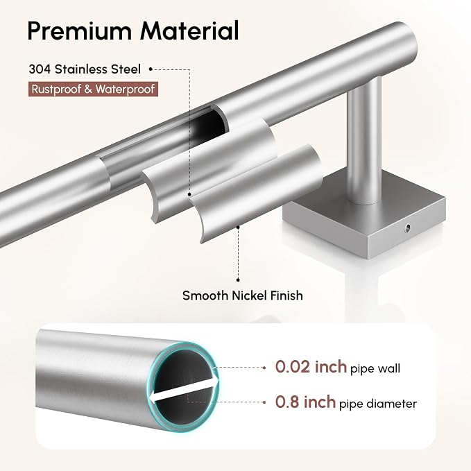 USHOWER Brushed Nickel Hand Towel Bar, 9 Inch Towel Racks for Bathroom Wall Mounted, 304 Stainless Steel Towel Holder with Square Base, Modern Home Decor (Total Length 11 Inch)