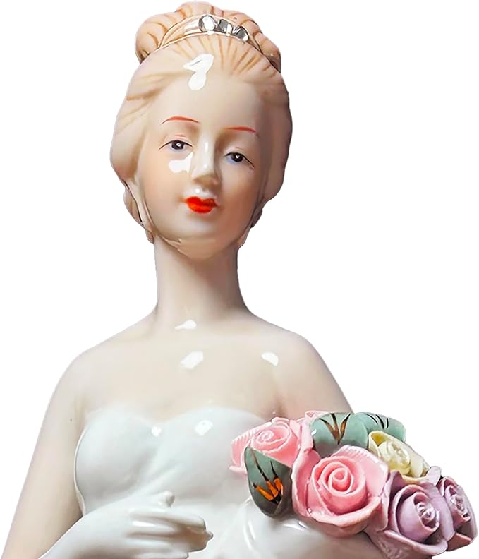 MTME Porcelain Figurine Lady Blessed with Flowers, Vintage Sculpture Home Décor