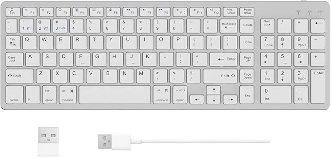 KVTVOU for Ultra-Slim Wireless QWERTY Keyboard, 3-in-1 Connection Modes (Dual Bluetooth+2.4G), Multi-Device Switching, Power-Saving & Anti-Slip, Compatible with PC/Laptop/Tablet/Phone, Sliver