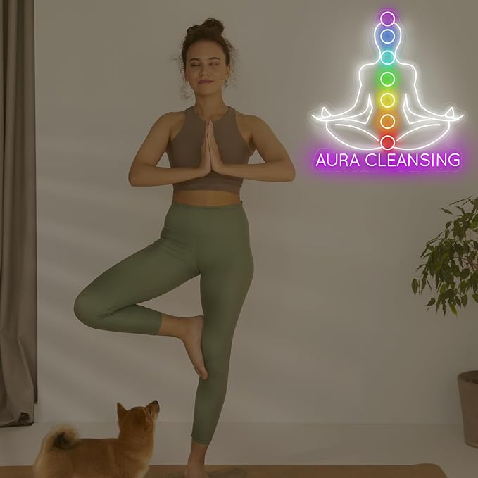 Aura Cleansing Neon Sign, Aura Clean Led Sign, Isha Yoga Neon Light, Meditation Led Light, Vipassana Wall Art, Mindfulness Home Wall, Pilates Studio Art Yoga Lover Gift, Psychic Chakras Healing Exercise