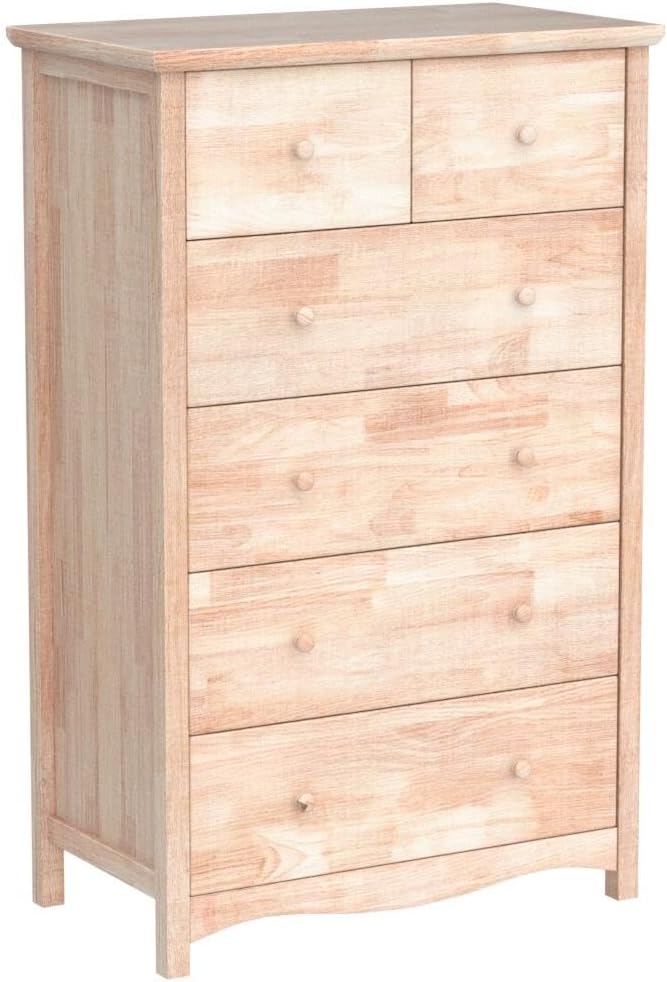 VINGLI Unfinished 6 Drawer Dresser, Natural Solid Wood Dresser Color DIY, Upgraged Rustic Farmhouse Tall Dresser with Spacious Storage Chests of Drawers with Full Extension Drawer Slides
