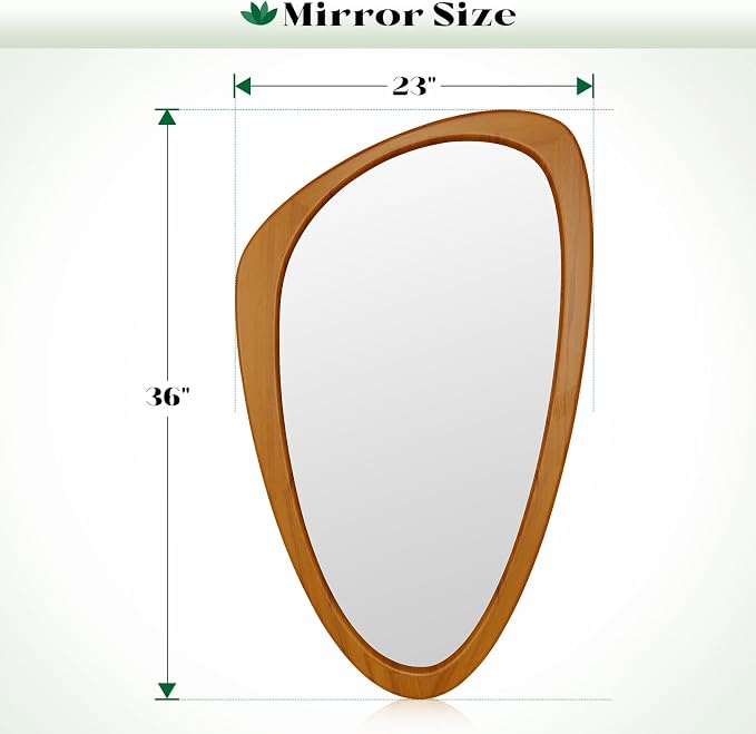 Asymmetrical Wall Mirror, 23x36 Inch Mid Century Modern Mirror, Irregular Wall Mirrors with Pine Wooden Frame for Living Room Bedroom Bathroom Entryway Hangs Horizontally or Vertically