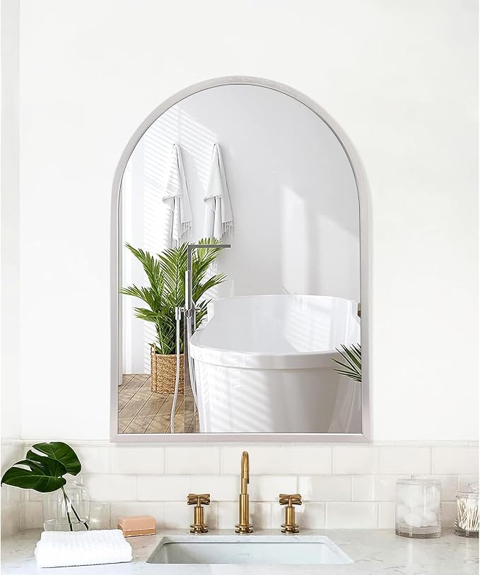 Arched Bathroom Mirror, 20"x16" Arch Metal Framed Mirror for Wall, Decor Vanity Mirrors for Living Room Bedroom Entryway Silver
