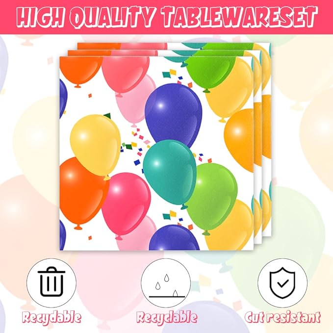40Pcs Birthday Plates and Napkins Rainbow Balloons Plates and Napkins Set Party Supplies for Birthday Baby Shower Decorations Disposable Happy Birthday Paper Tableware Decorations