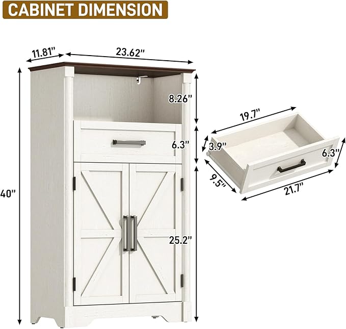 jiteentarou Farmhouse Bathroom Storage Cabinet,Bathroom Floor Storage Cabinet with Roman Column Decor,Small End Table with Barn Doors,Small Bathrooms Organizer(Rustic White)